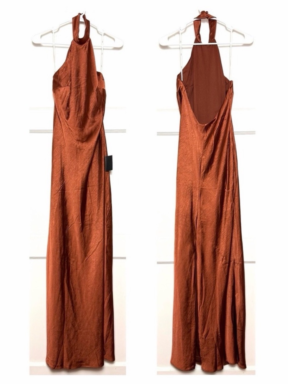 LULUS Copper Satin Halter Neck Open Back Old Money Wedding Guest Slip Dress M - Picture 3 of 6